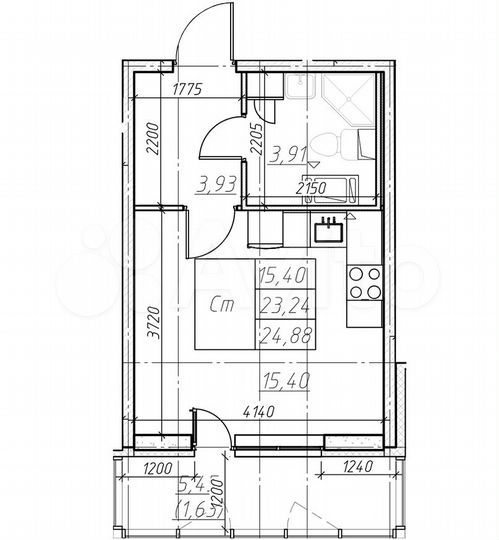 Квартира-студия, 24,9 м², 10/22 эт.