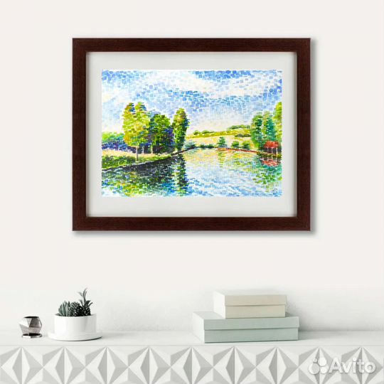 Картина акварелью пастелью пейзаж парусник горы