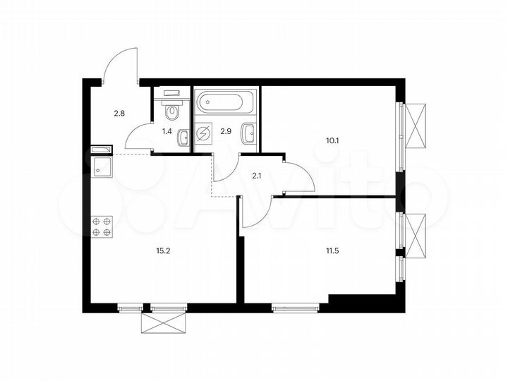 2-к. квартира, 46 м², 15/25 эт.