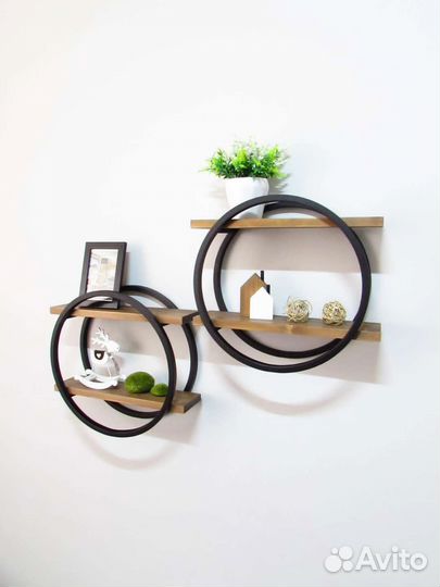 Настенные круглые полки в стиле лофт