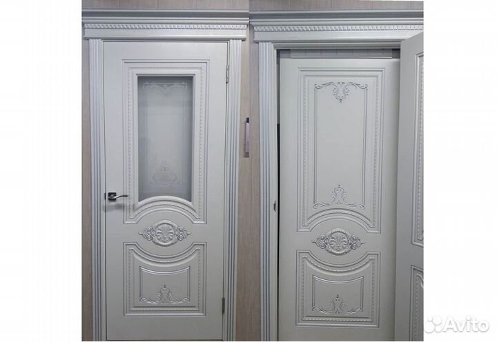 Дверь Эмаль белая «Моцарт -ид» патина серебро