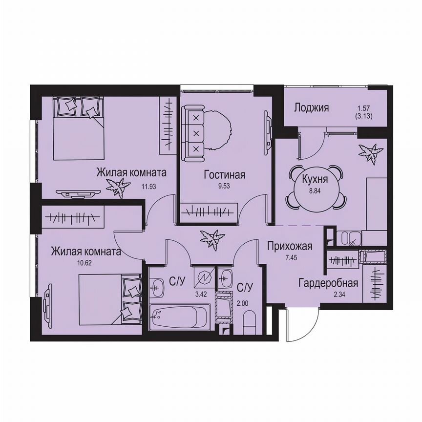 3-к. квартира, 57,7 м², 4/9 эт.