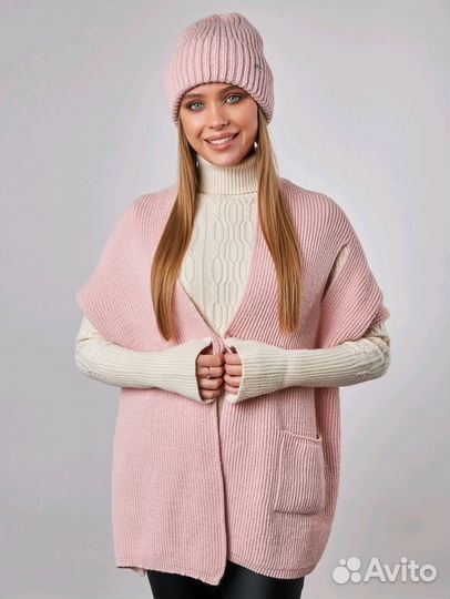 Шапка + шарф плед, шерсть + акрил