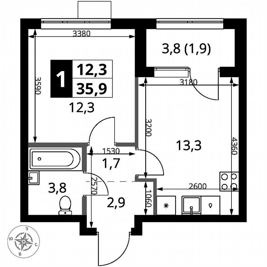 1-к. квартира, 35,9 м², 14/16 эт.