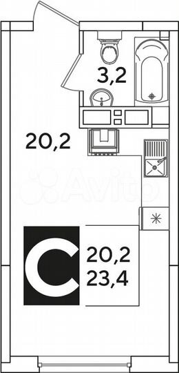 Квартира-студия, 23,4 м², 11/16 эт.