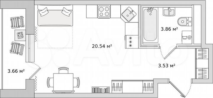 Квартира-студия, 27,5 м², 9/21 эт.