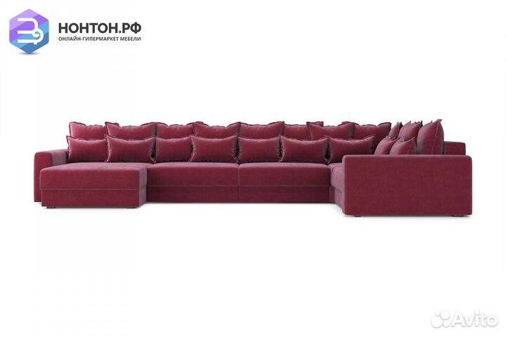 Диван п-образный тик-так Омега бордовый
