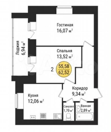2-к. квартира, 62,5 м², 2/10 эт.
