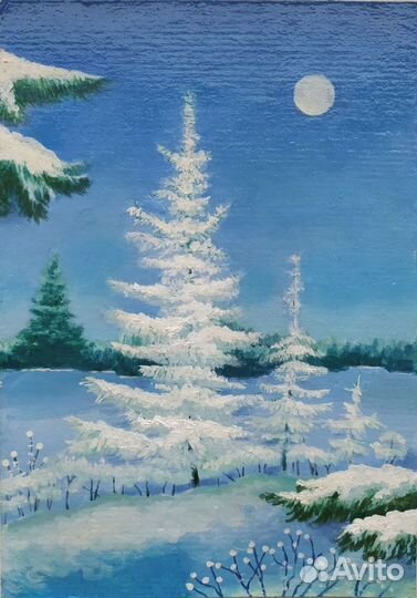 Картина Белые ёлочки 14х21см