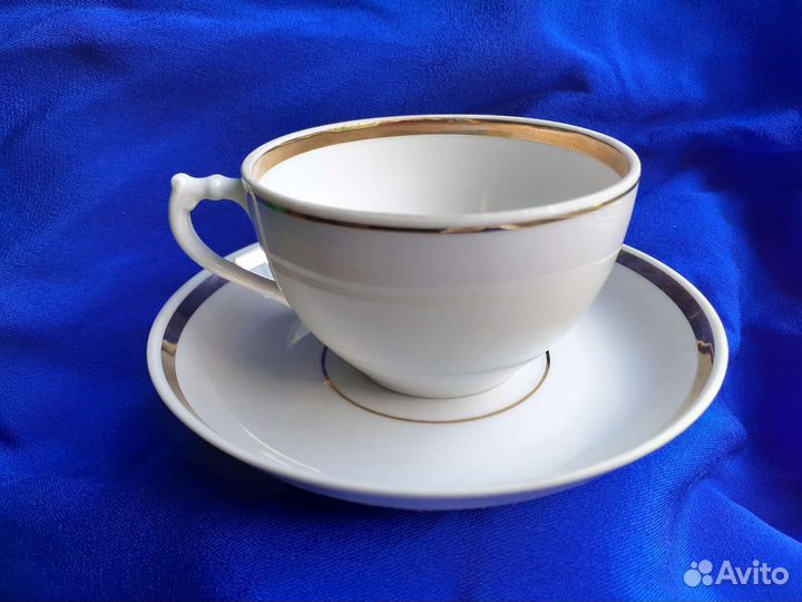 Чашка с блюдцем Дулево, чайная пара, позолота