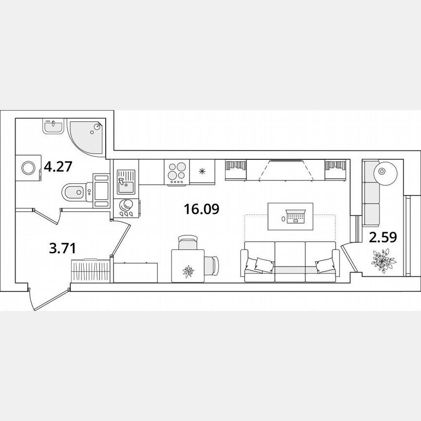 Квартира-студия, 25,4 м², 11/22 эт.
