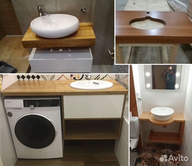 Деревянная столешница в ванную под раковину, ясень