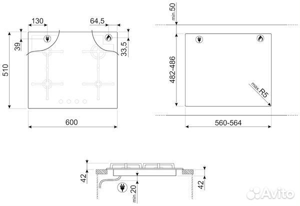 Газовая варочная панель Smeg PV164B2(Я)