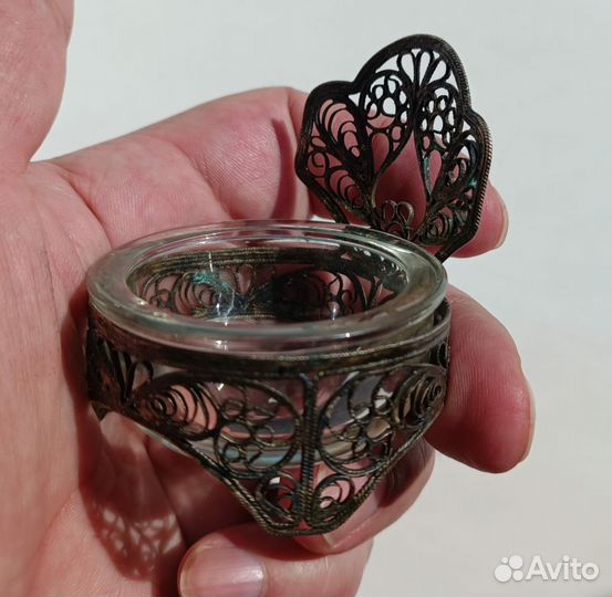 Солонка СССР. Скань. Мельхиор. Солонка стульчик