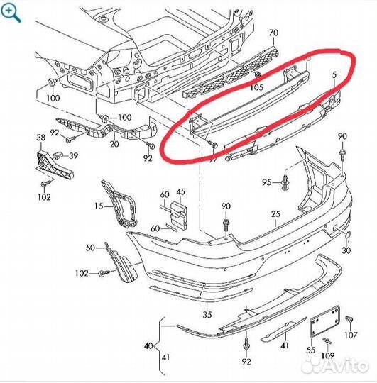 Усилитель бампера задний Passat B7 седан 3AA807305