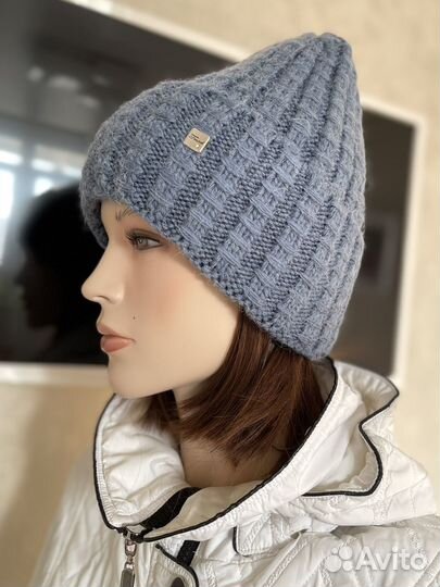 Шапка женская вязаная зимняя двойная
