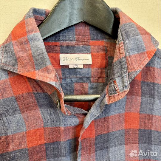 Льняная рубашка красная в клетку, Италия