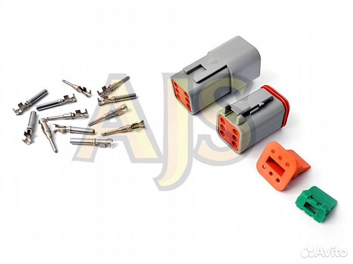 Коннектор папа-мама герметичный серый (6 пинов)