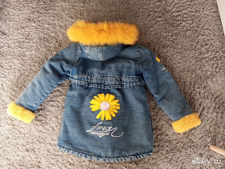 Парка джинсовая куртка зимняя 128-134