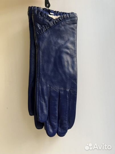 Перчатки женские синие кожа