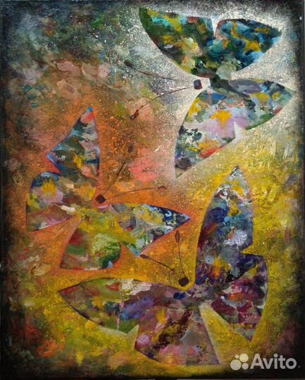 Картина маслом на холсте. Бабочки. Абстракция