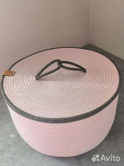 Интерьерная корзина из хлопка с плоской крышкой