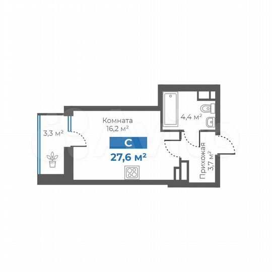 Квартира-студия, 27,6 м², 13/15 эт.