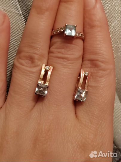 Золотой комплект серьги и кольцо
