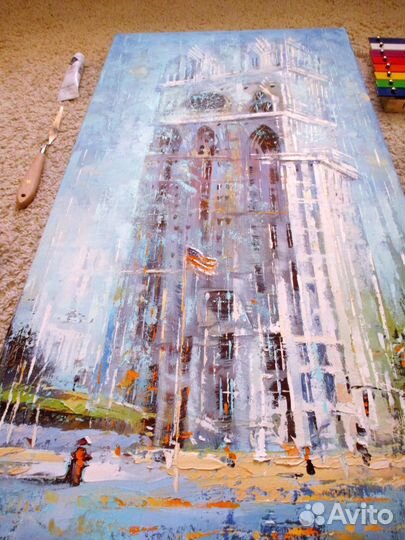 Картина маслом на холсте, Городской Пейзаж 40х80см