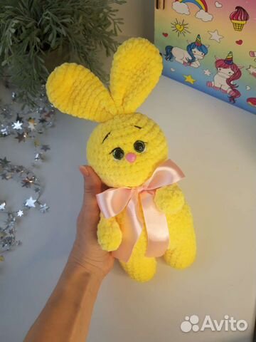 Зайка плюшевая вязаная ручная работа