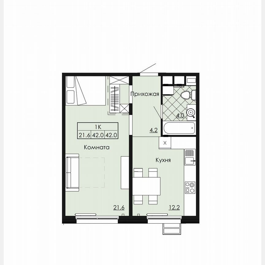 1-к. квартира, 42 м², 3/9 эт.