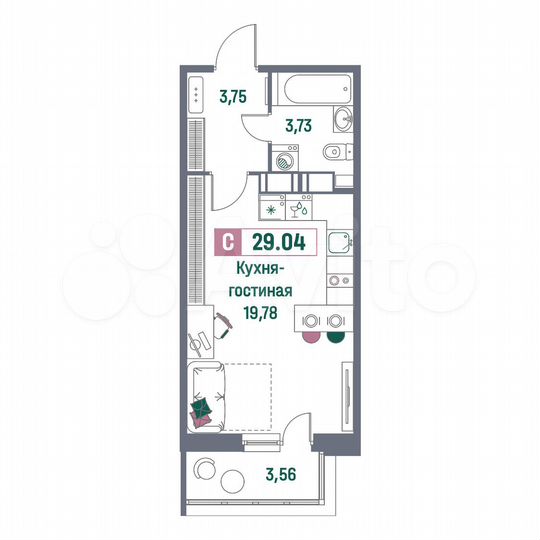 Квартира-студия, 29 м², 11/16 эт.