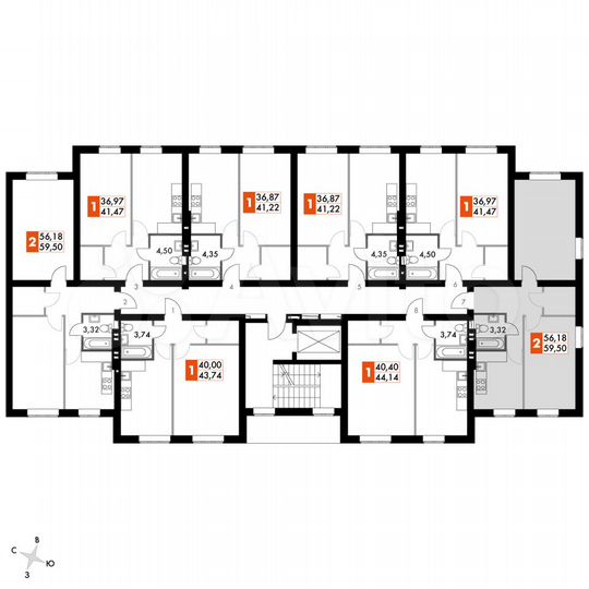 2-к. квартира, 59,5 м², 4/4 эт.