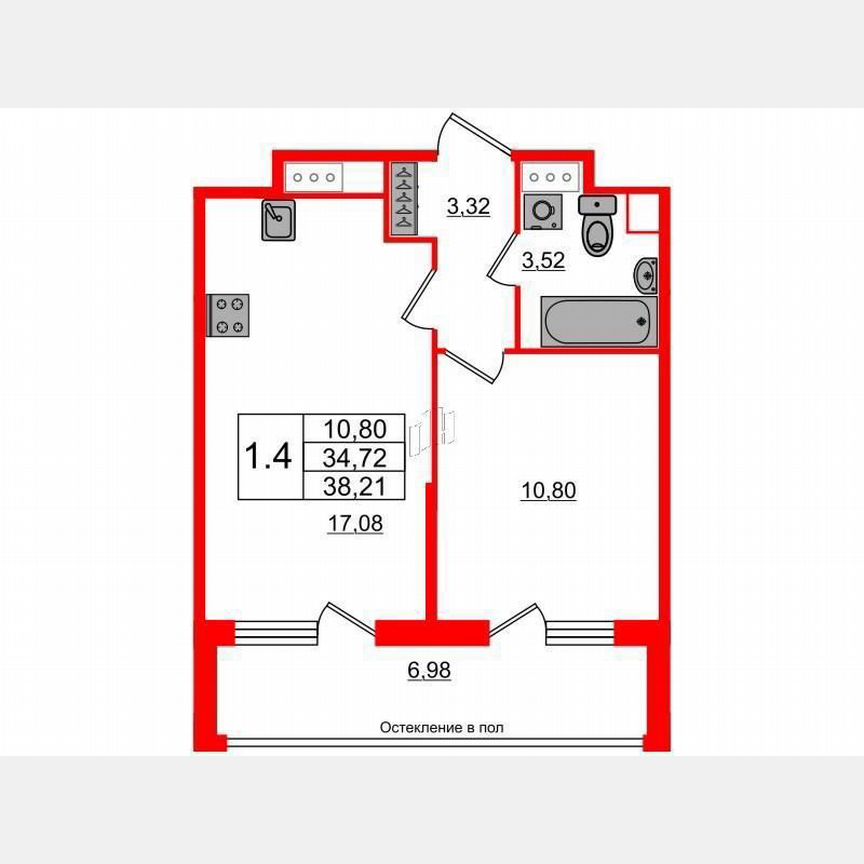 1-к. квартира, 34,7 м², 5/10 эт.