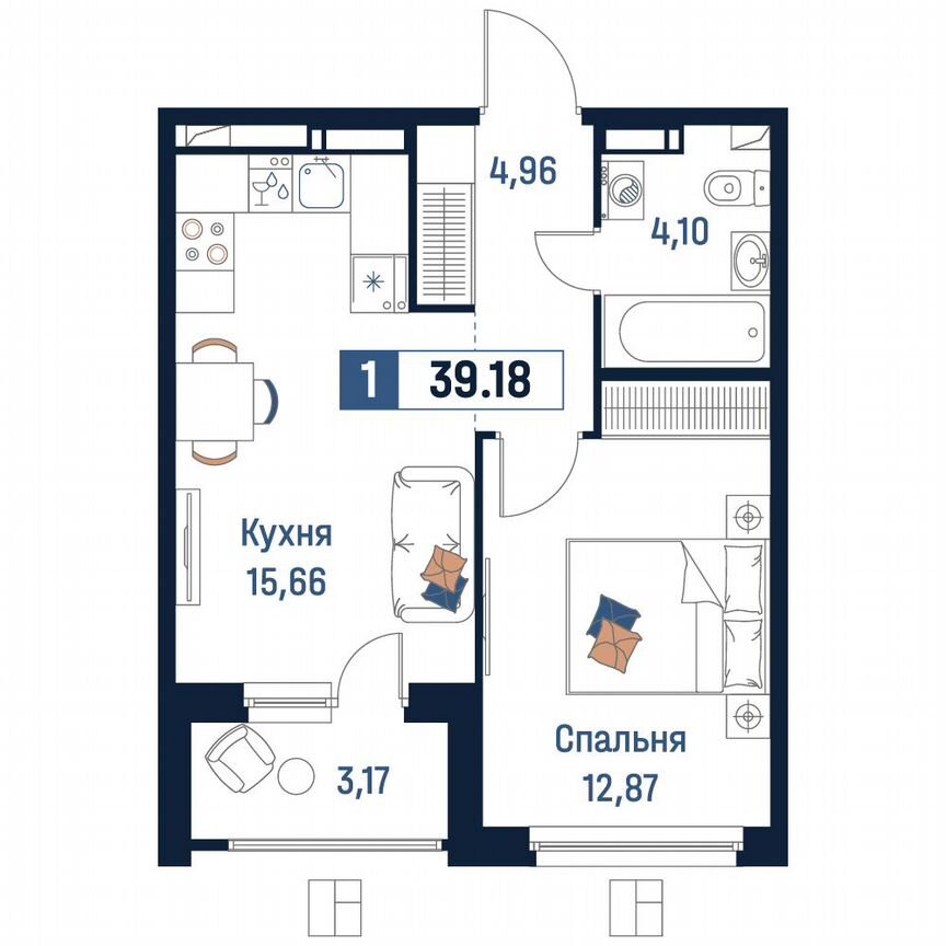 1-к. квартира, 39,2 м², 15/18 эт.