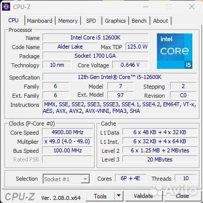 Связка MSI Z790 Tomahowk+12600k+T-Сreat 6000MHz