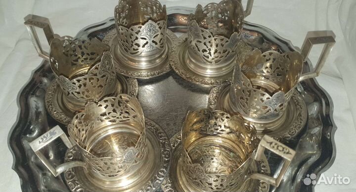 Подстаканники Кубачи, серебро, 6 шт, 470 грамм