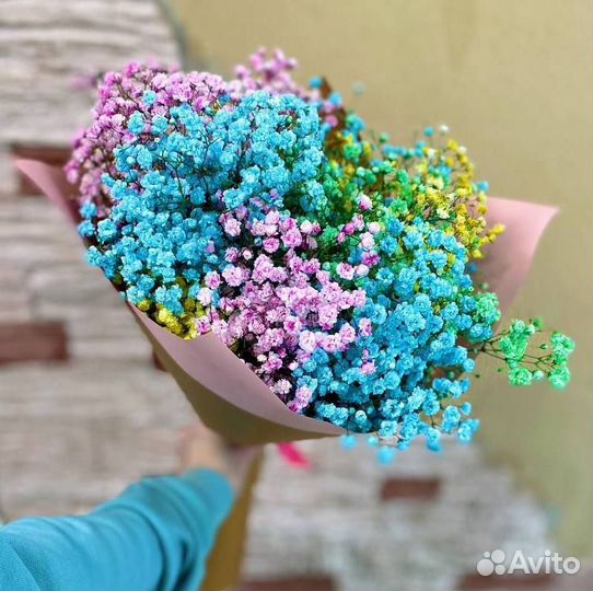 Доставка цветов. Букет из радужной гипсофилы 11 шт