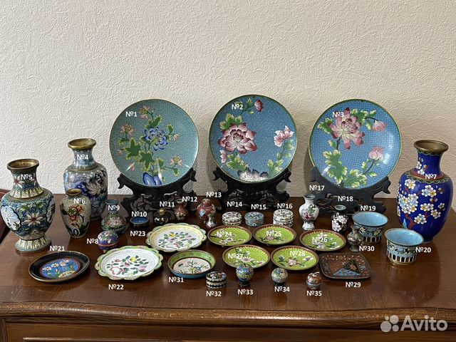 Тарелка блюдце Ваза Эмаль Клуазоне Бронза