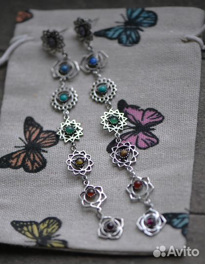 Серьги чакры мандала бохо йога хиппи аура ретро