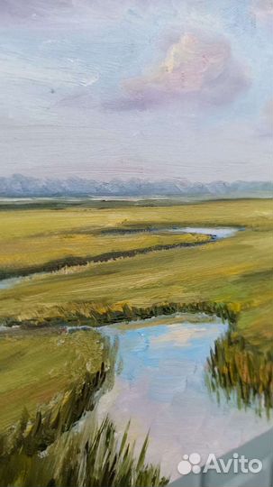 Картина маслом летний пейзаж лето река на холсте
