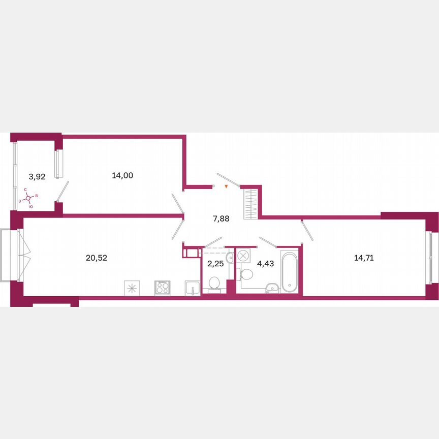 2-к. квартира, 65,8 м², 8/10 эт.