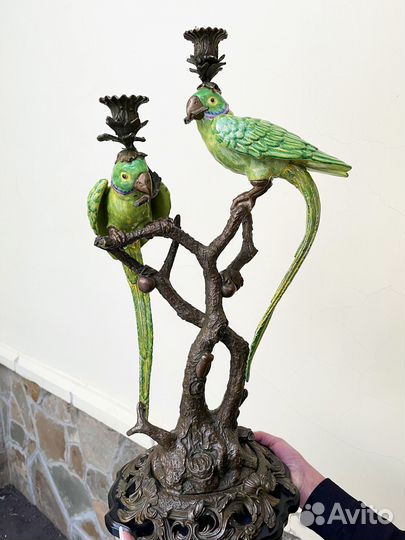 Подсвечник с попугаями (бронза и фарфор) 63 см