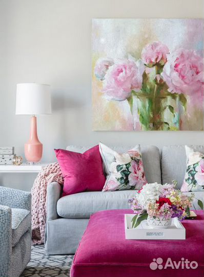 Картина маслом розовые пионы