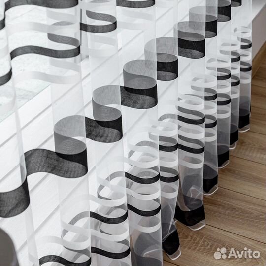 Тюль Полоска Черно-белый