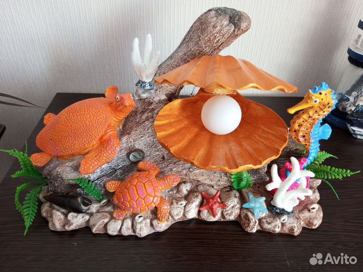 Ночник декоративный, ракушки и дрифтвуд