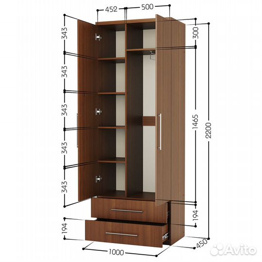 Шкаф комбинированный с ящиками Комфорт мкя-22 100х