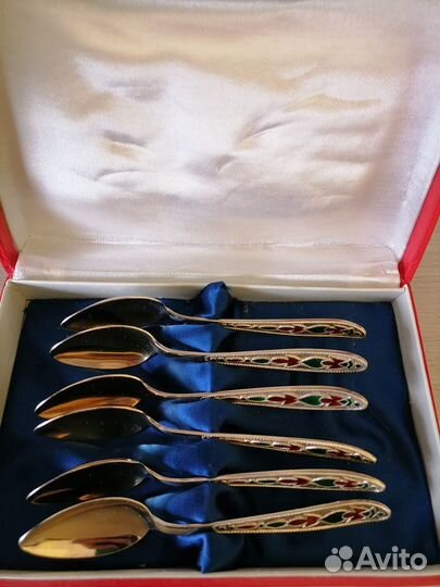 Серебряные позолоченные кофейные ложки 1960 год