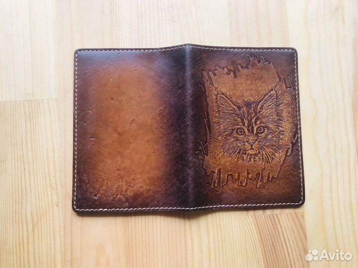 Обложка на паспорт кожа новая котёнок