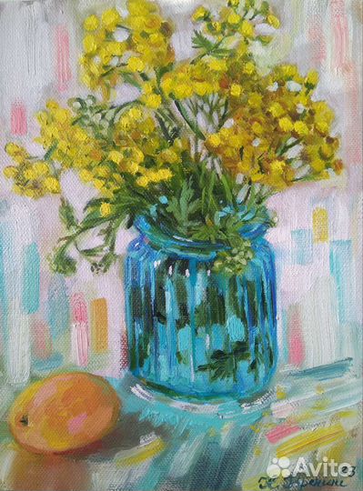 Натюрморт маслом, маленькая картина полевые цветы